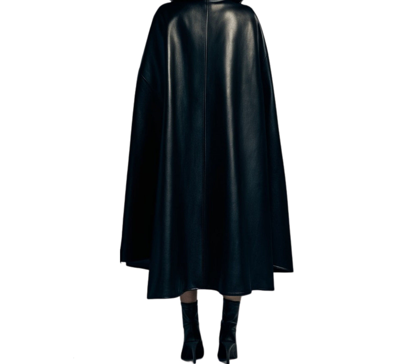 The Black Priestess - Handmade Pure Black Leather Hooded Cloak, Ritual Cloak For Cosplay, Hooded Unisex Cloak Leather Gift, Festival Outfit Cloak