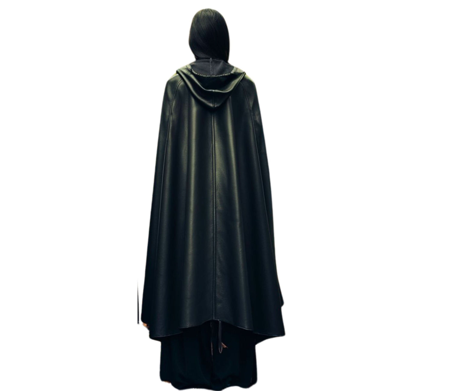 Mystic Ritual Shroud, Handmade Pure Black Leather Gothic Look Cloak, Leather Hooded Medieval Cloak, Black Unisex Cloak With Hood Gift