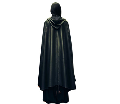 Mystic Ritual Shroud, Handmade Pure Black Leather Gothic Look Cloak, Leather Hooded Medieval Cloak, Black Unisex Cloak With Hood Gift