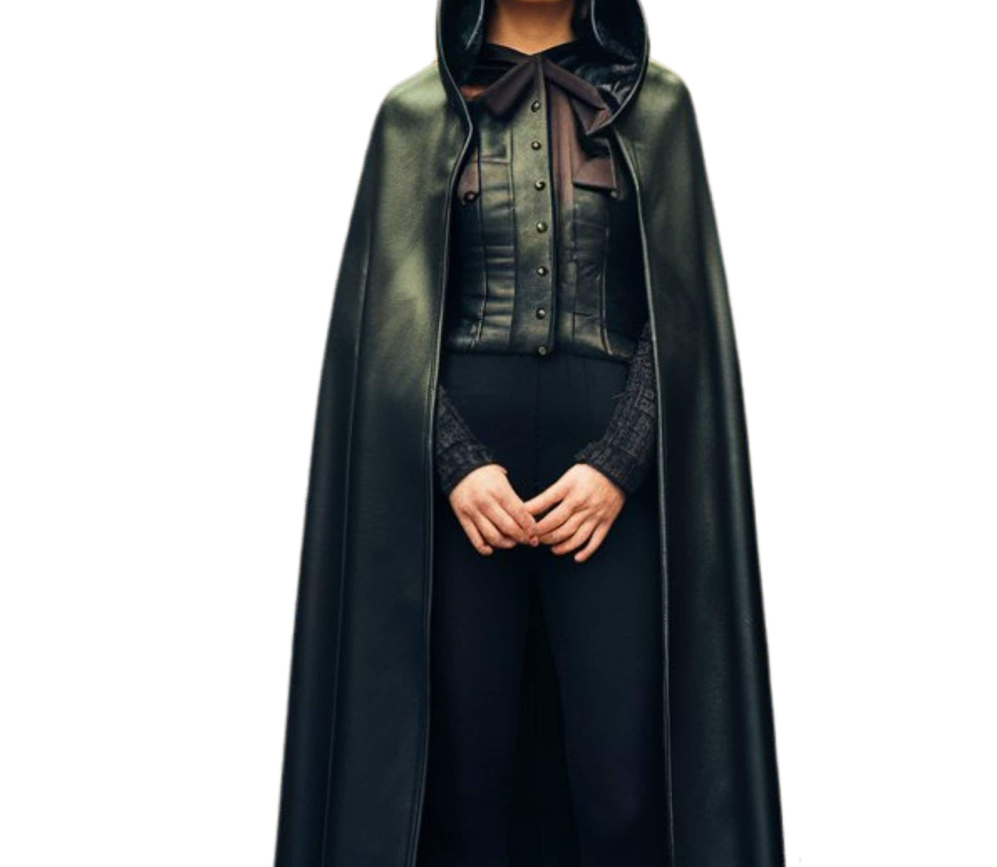 Mystic Ritual Shroud, Handmade Pure Black Leather Gothic Look Cloak, Leather Hooded Medieval Cloak, Black Unisex Cloak With Hood Gift