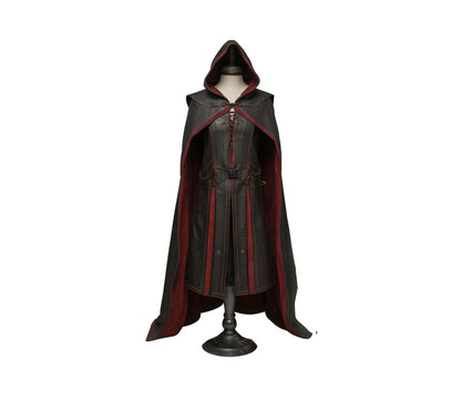 The Lone Wanderer - Handmade Red & Black Leather Medieval Hooded Cloak with Suit for Cosplay - Leather Gift Cloak for Renaissance Fair Men