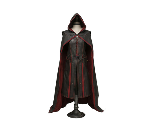 The Lone Wanderer - Handmade Red & Black Leather Medieval Hooded Cloak with Suit for Cosplay - Leather Gift Cloak for Renaissance Fair Men