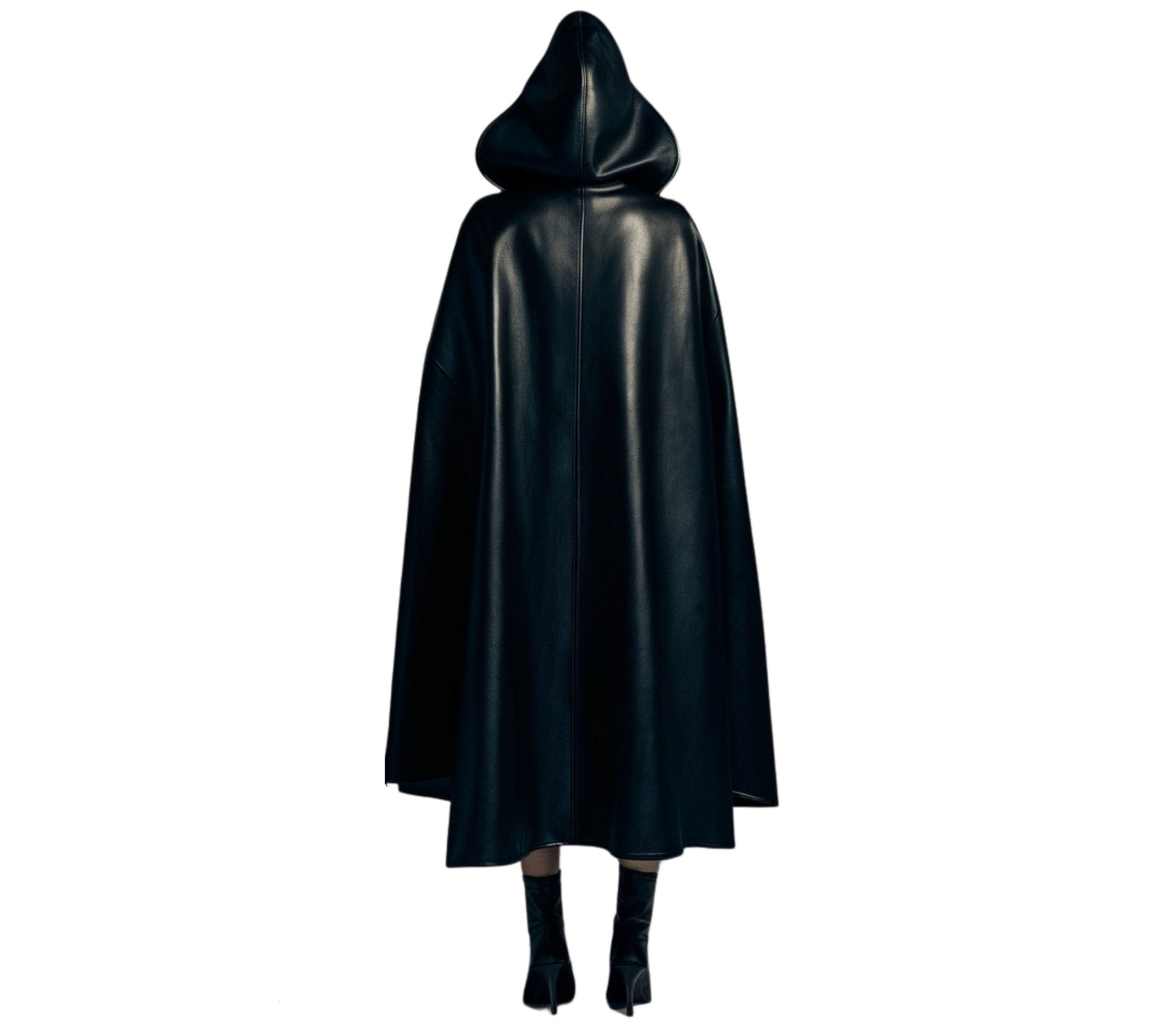 The Black Priestess - Handmade Pure Black Leather Hooded Cloak, Ritual Cloak For Cosplay, Hooded Unisex Cloak Leather Gift, Festival Outfit Cloak