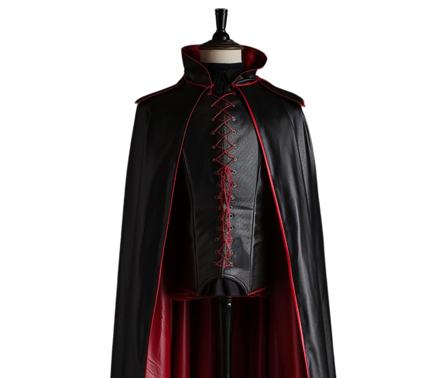 The Blood Emperor - Handmade Red & Black Leather Dracula Cloak - Leather Cloak With Vest For Devil Costume - Vampire Costume Cloak For Men