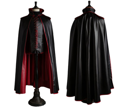 The Blood Emperor - Handmade Red & Black Leather Dracula Cloak - Leather Cloak With Vest For Devil Costume - Vampire Costume Cloak For Men