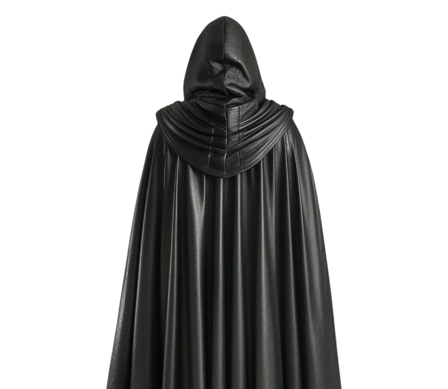 The Veiled Hunter, Handmade Pure Black Leather Fantasy Hooded Cloak for Men for Cosplay, Vampire Hunter Costume, Medieval & Renaissance Wear