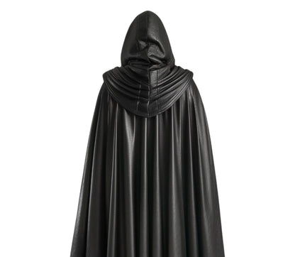 The Veiled Hunter, Handmade Pure Black Leather Fantasy Hooded Cloak for Men for Cosplay, Vampire Hunter Costume, Medieval & Renaissance Wear