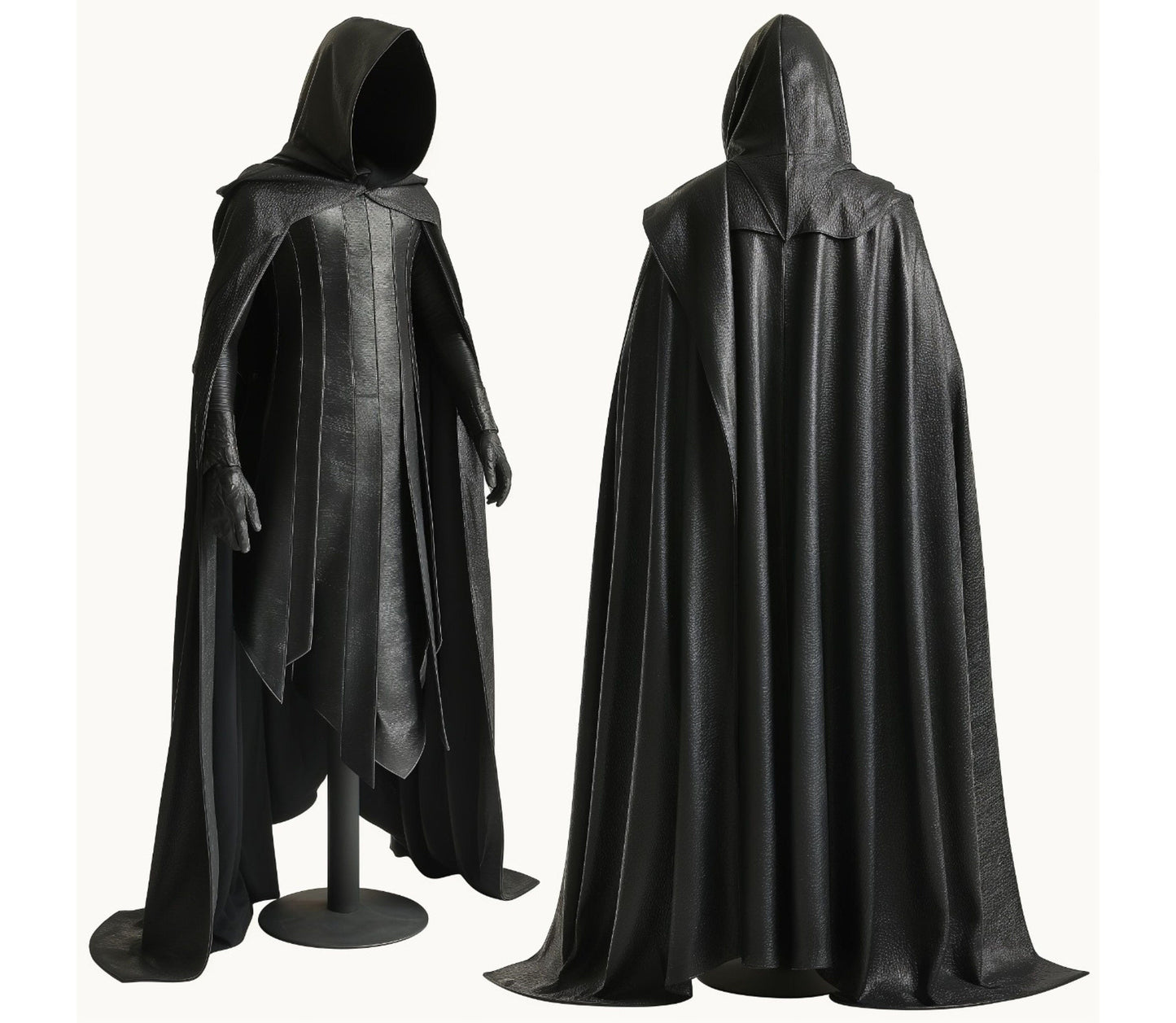 The Hawk of Twilight - Handmade Black Leather Medieval Archer Costume - Leather Hooded Cloak With Vest For Cosplay