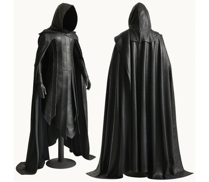 The Hawk of Twilight - Handmade Black Leather Medieval Archer Costume - Leather Hooded Cloak With Vest For Cosplay