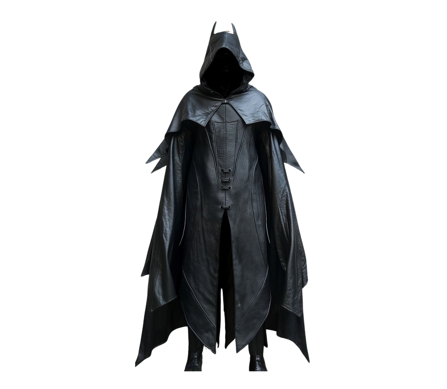 The Midnight Protector - Superhero Hooded Cloak in Black Leather - Superhero Cosplay Costume