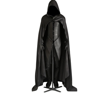 The Silent Shadow - Genuine Black Leather Gothic Hooded Cloak - Leather Cloak With Vest For Cosplay - Halloween Cloak Leather Gift For Men