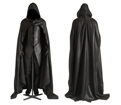 The Silent Shadow - Genuine Black Leather Gothic Hooded Cloak - Leather Cloak With Vest For Cosplay - Halloween Cloak Leather Gift For Men