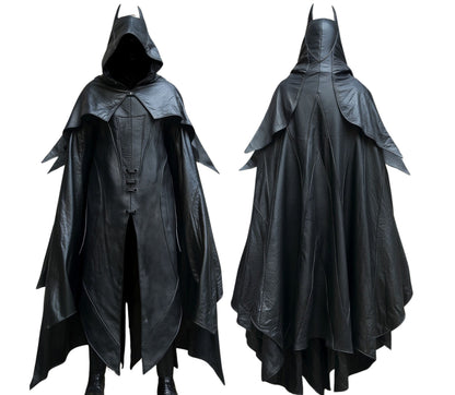 The Midnight Protector - Superhero Hooded Cloak in Black Leather - Superhero Cosplay Costume