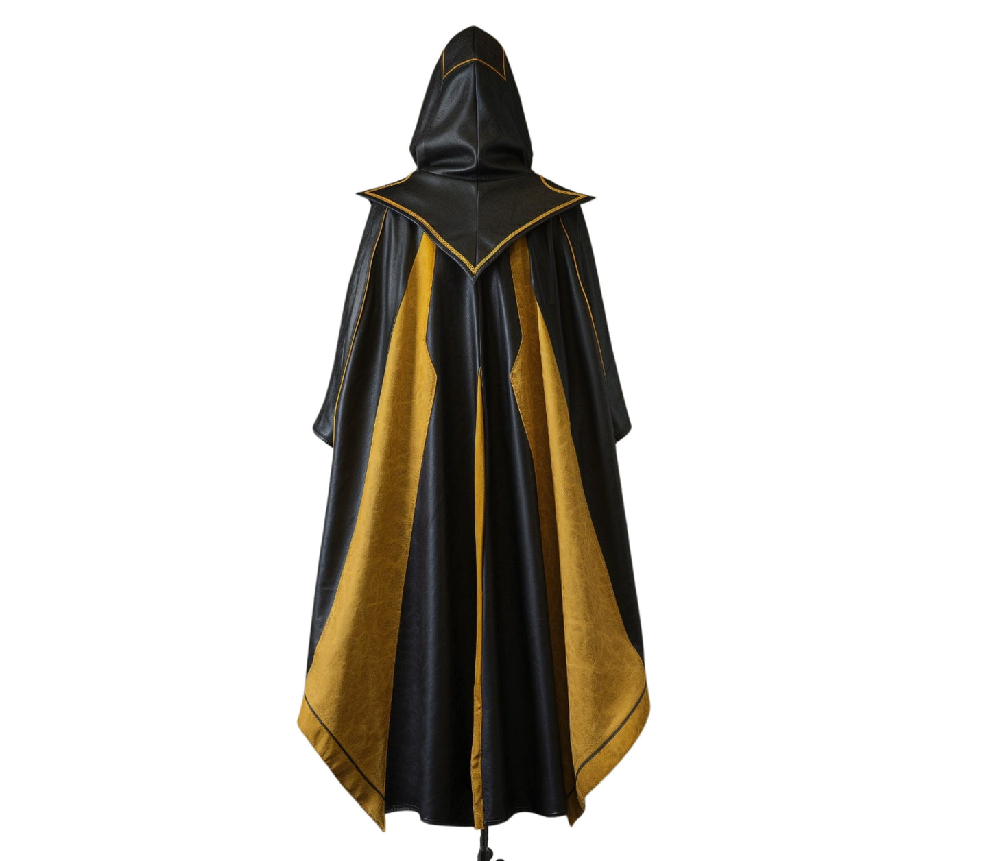 The Midnight's Ember Yellow And Black Leather Hooded Cloak, aHandmade Leather Winter Cloak Gift, Medieval Cloak For Halloween Cosplay