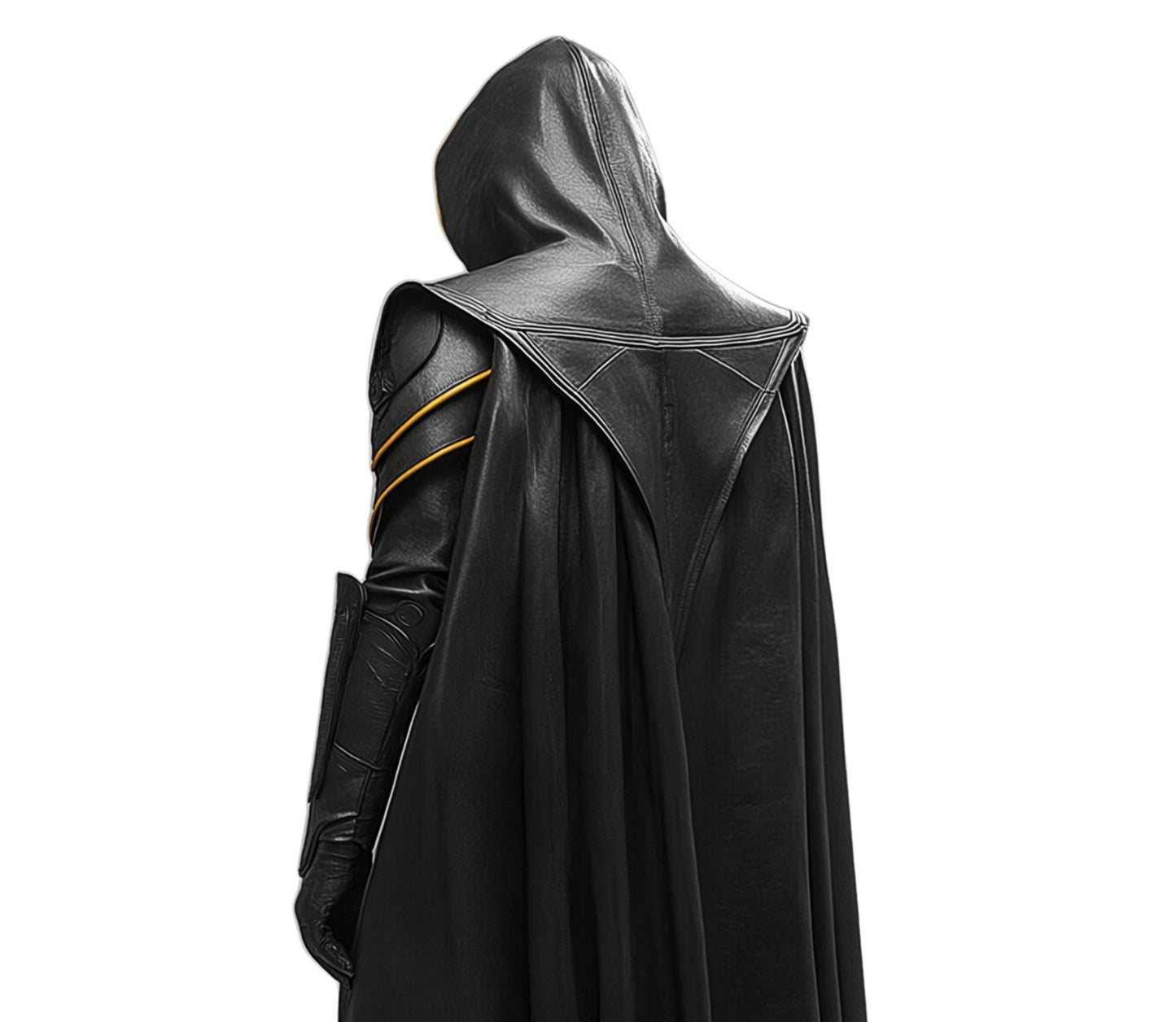 The Wraith of Inferno - Black & Yellow Leather Hooded Cloak with Armor - Medieval Cosplay Cloak for Halloween - Gift for Fantasy Lovers