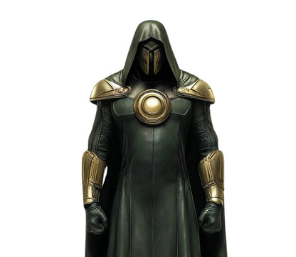 The Doom Warlord - Handmade Green Leather Superhero Hooded Cape with Vest - Dr Doom Costume For Cosplay