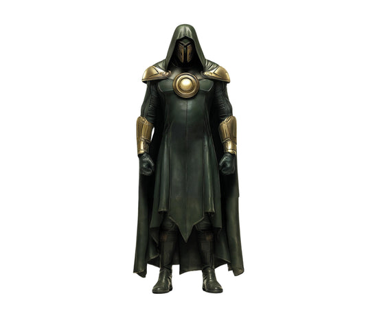 The Doom Warlord - Handmade Green Leather Superhero Hooded Cape with Vest - Dr Doom Costume For Cosplay