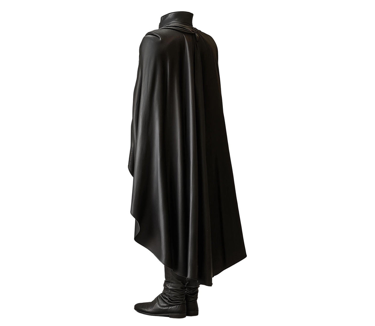 Duke Of Shadows - Handmade Pure Black Leather Medieval Cloak, Leather Renaissance Cloak With Vest For Festival, Ren Faire Fantasy Costume