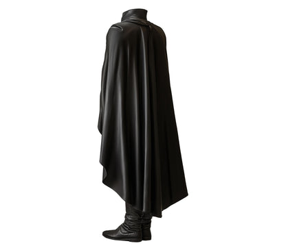 Duke Of Shadows - Handmade Pure Black Leather Medieval Cloak, Leather Renaissance Cloak With Vest For Festival, Ren Faire Fantasy Costume