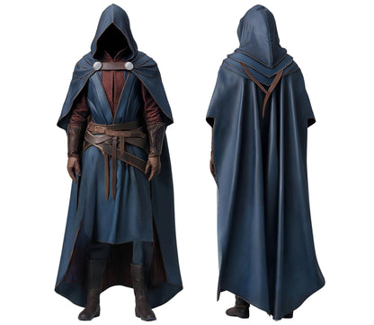 The Shadowed Ranger – Handmade Leather Assassin Outfit Cloak – Medieval Fantasy Hooded Cloak With Vest – DnD Inspired Wizard Costume