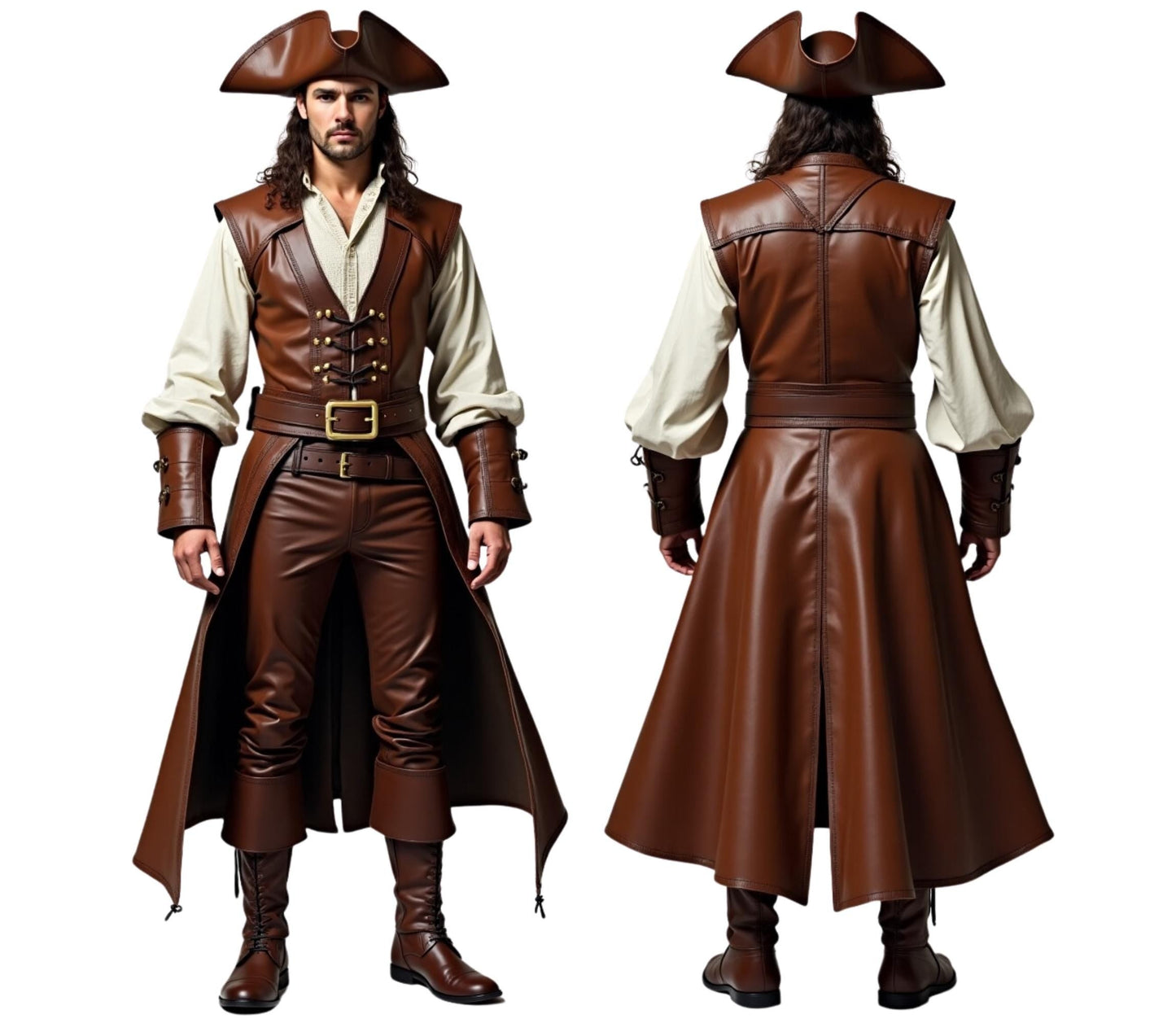 The Obsidian Mariner - Brown Pirate Costume - Captain Pirate Costume Renaissance Faire - Halloween Pirate Costume - Pirate Hat