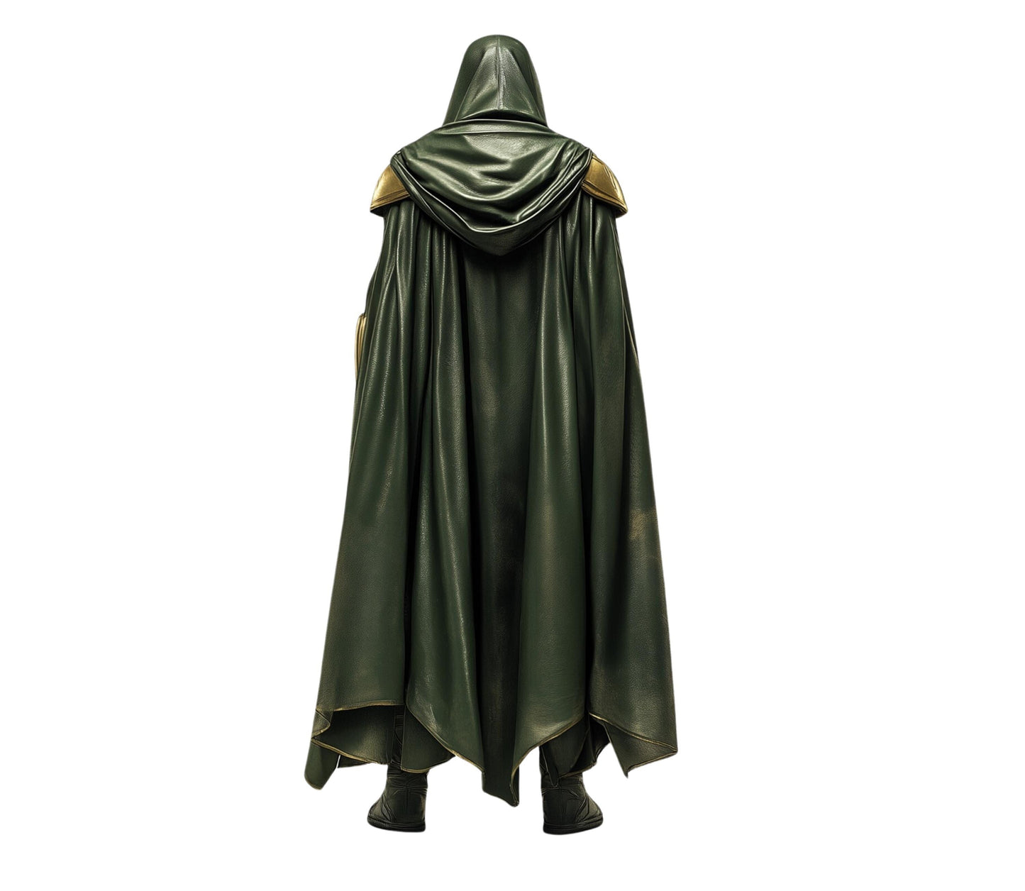 The Doom Warlord - Handmade Green Leather Superhero Hooded Cape with Vest - Dr Doom Costume For Cosplay