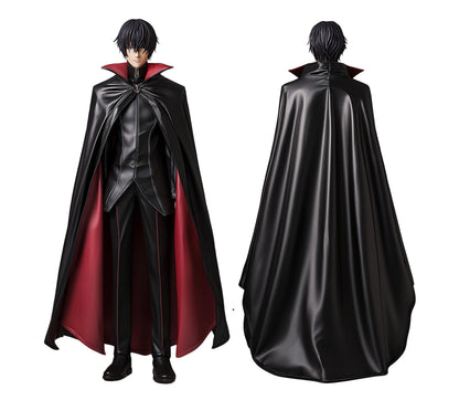 The Rebel King, Black and Red Leather High Collar Cloak and Vest, Lelouch Lamperouge Cosplay Costume, Anime Code Geass Lelouch Cosplay Cloak