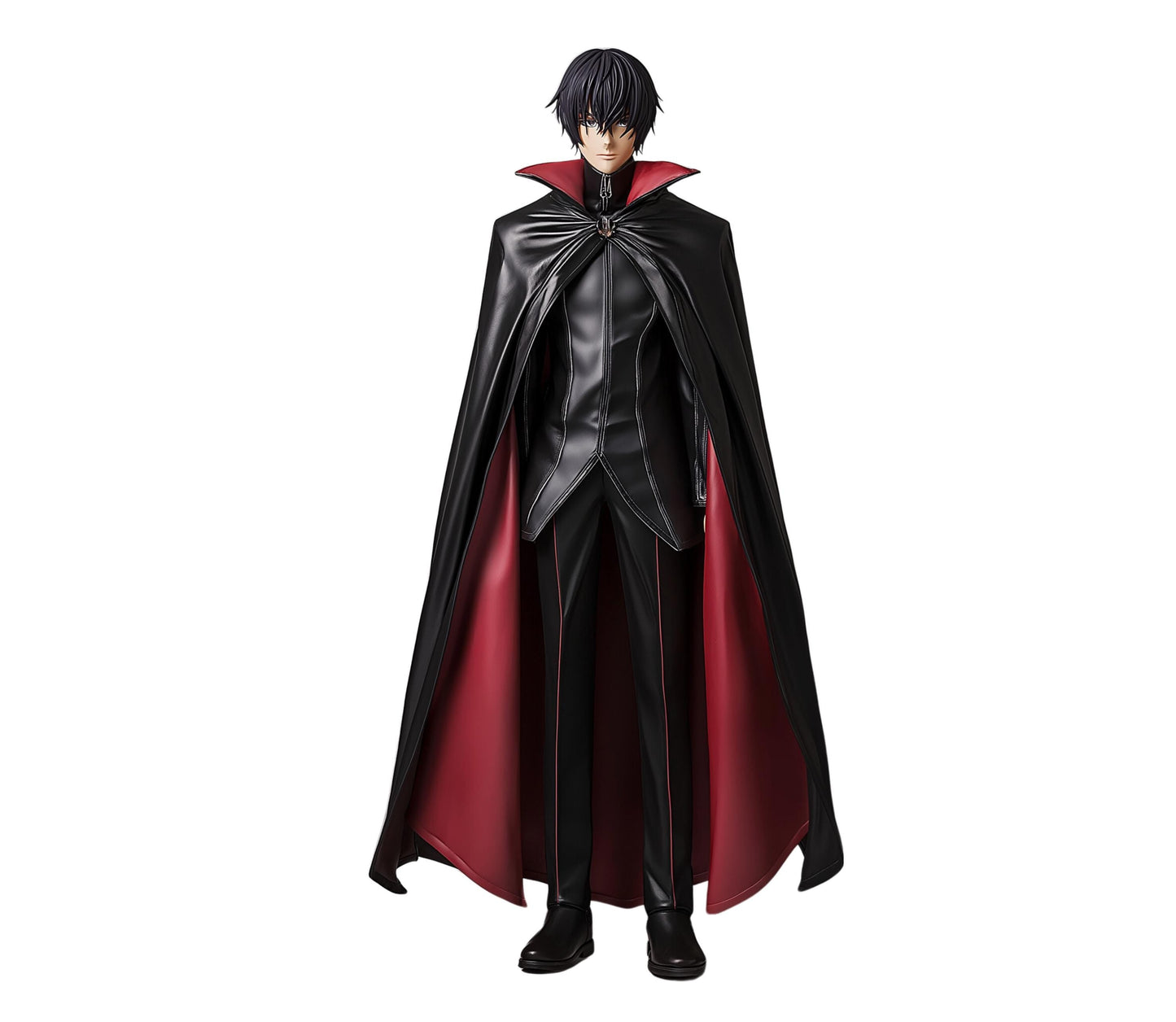 The Rebel King, Black and Red Leather High Collar Cloak and Vest, Lelouch Lamperouge Cosplay Costume, Anime Code Geass Lelouch Cosplay Cloak
