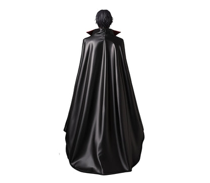 The Rebel King, Black and Red Leather High Collar Cloak and Vest, Lelouch Lamperouge Cosplay Costume, Anime Code Geass Lelouch Cosplay Cloak