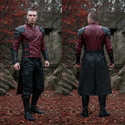 Draven Holtspire - Handmade Medieval Warrior LARP Armor – Steampunk Leather Trench Coat | Gothic Vampire Festival Outfit with Boots & Tunic
