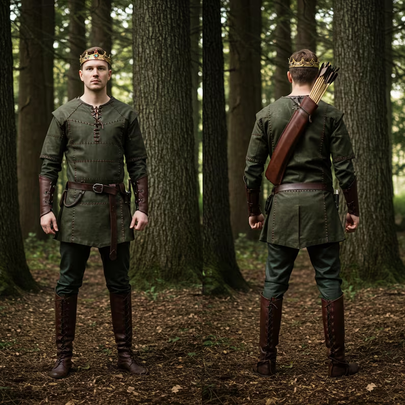 The Arrowshade - Medieval Archer Tunic Set – LARP Forest Ranger Costume with Bracers - Viking Fantasy Cosplay for Renaissance Fair