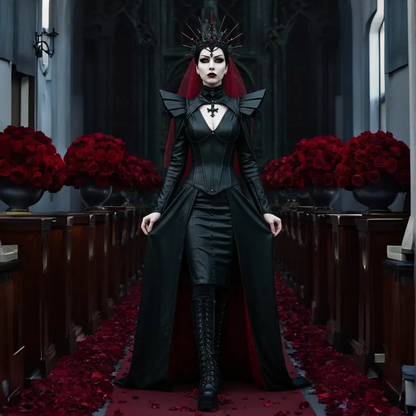 CRIMSON THRONE - Handmade Fantasy Leather Corset Gown - Evil Queen Cosplay -RenFaire Outfit - Gothic Wedding Dress - Fantasy Festival Outfit