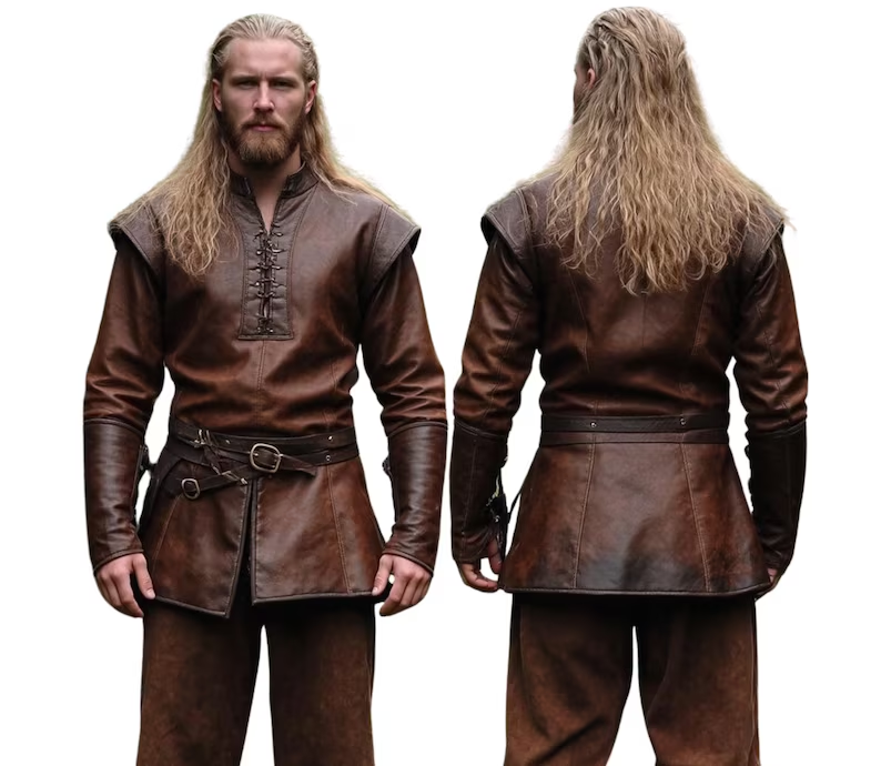 The Emerald Ranger Woodland Hero Dark Brown Leather Ren Fair Tunic - Handmade Leather Medieval Leather Renaissance Jacket - Cosplay Costume
