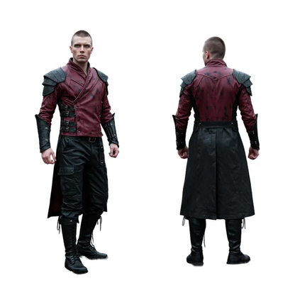 Draven Holtspire - Handmade Medieval Warrior LARP Armor – Steampunk Leather Trench Coat | Gothic Vampire Festival Outfit with Boots & Tunic