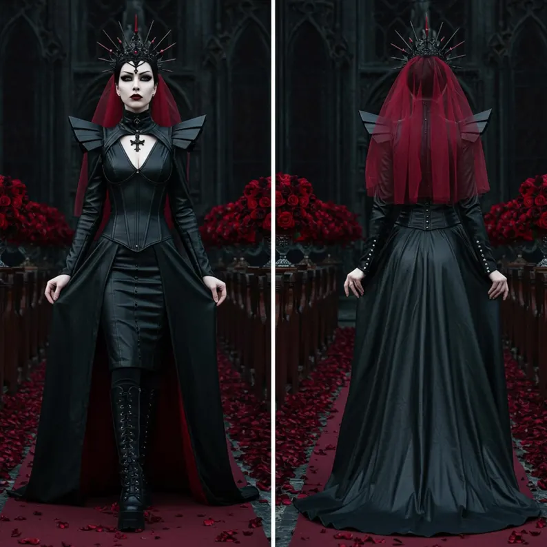 CRIMSON THRONE - Handmade Fantasy Leather Corset Gown - Evil Queen Cosplay -RenFaire Outfit - Gothic Wedding Dress - Fantasy Festival Outfit