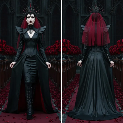 CRIMSON THRONE - Handmade Fantasy Leather Corset Gown - Evil Queen Cosplay -RenFaire Outfit - Gothic Wedding Dress - Fantasy Festival Outfit