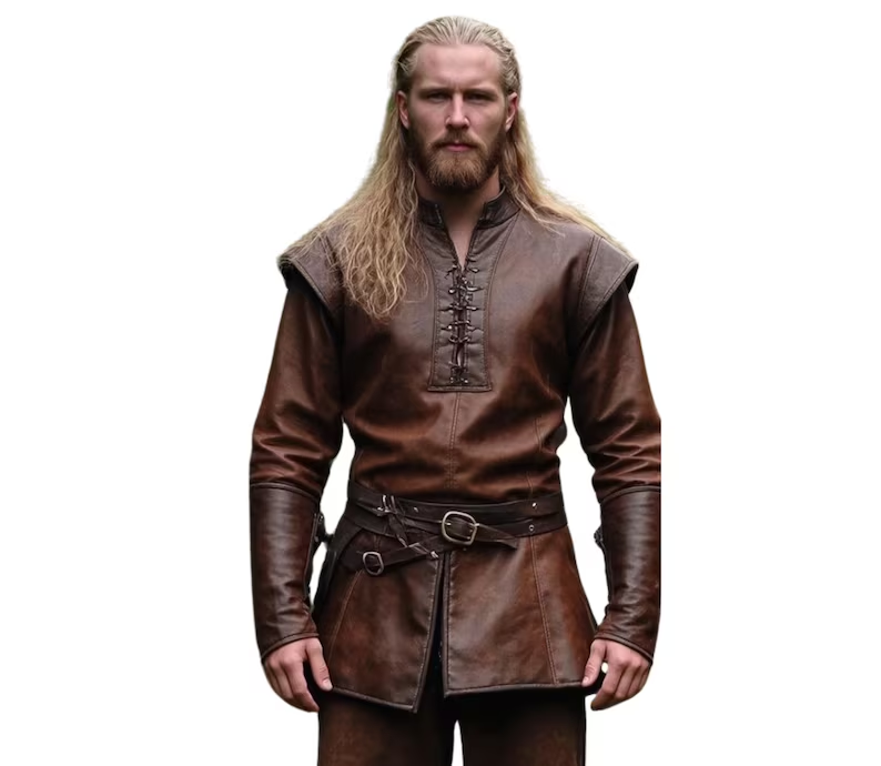 The Emerald Ranger Woodland Hero Dark Brown Leather Ren Fair Tunic - Handmade Leather Medieval Leather Renaissance Jacket - Cosplay Costume