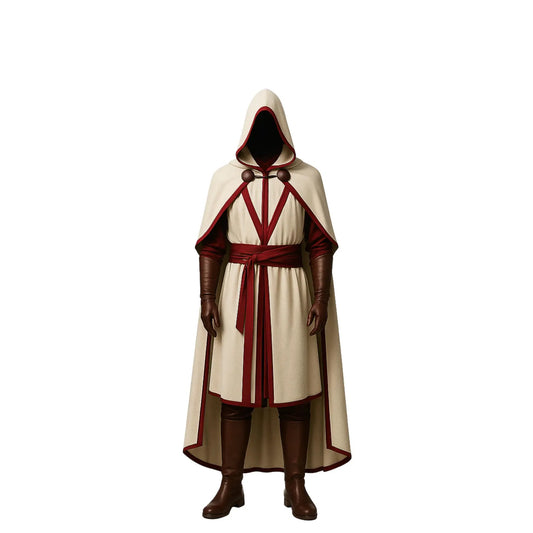 Medieval Hooded Ranger Cloak: Ivory Leather Vest, LARP Costume