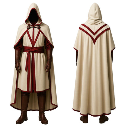 Medieval Hooded Ranger Cloak: Ivory Leather Vest, LARP Costume