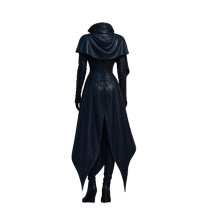 Midnight Enchantress Corset Gown – Gothic Leather Witch Costume Dress with Built-in Cape - Fantasy Cosplay for LARP, Halloween, Ren Faire