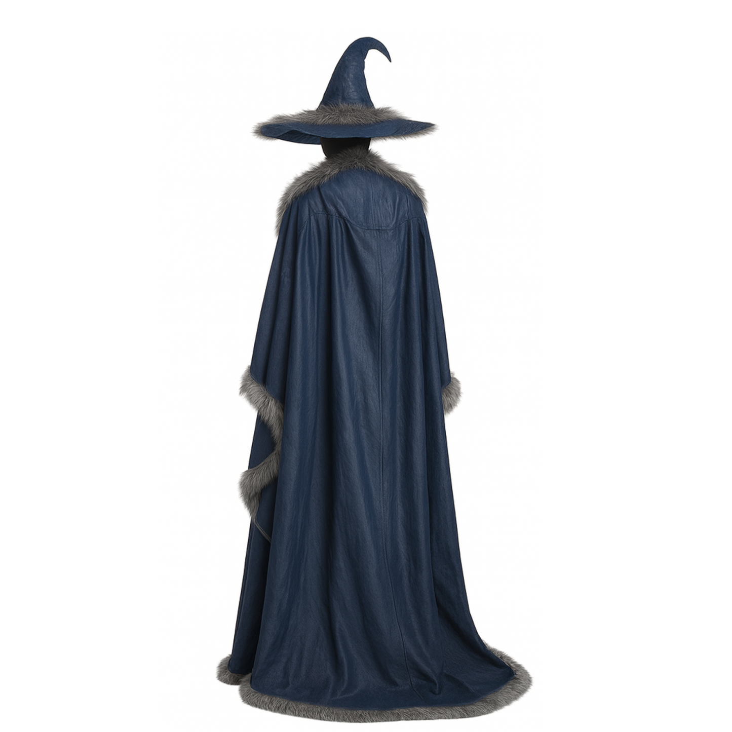 Blue Leather-Look moonlit Witch Costume – Gothic Sorceress Cloak and Hat