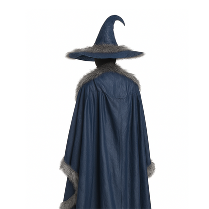 Blue Leather-Look moonlit Witch Costume – Gothic Sorceress Cloak and Hat