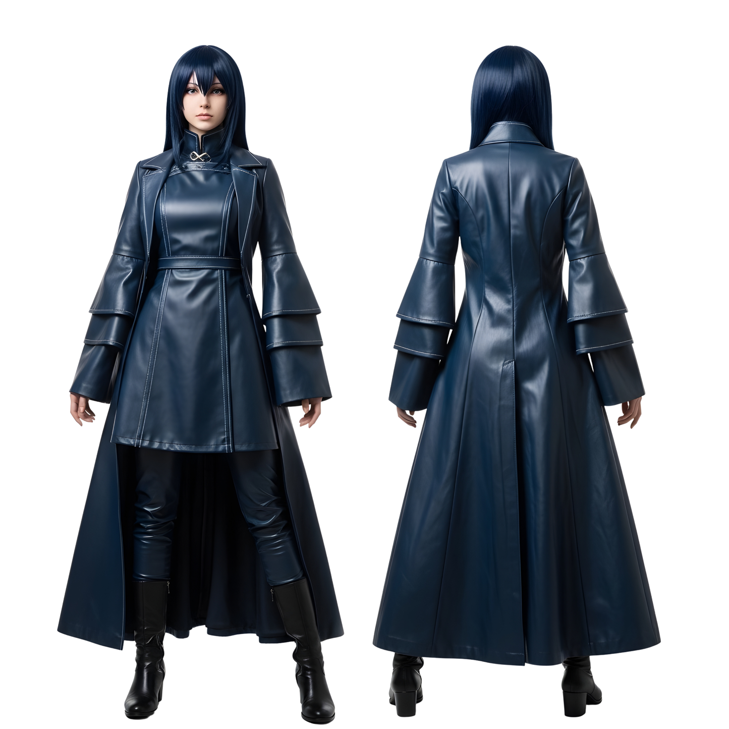 Nightbound Enchantress – Leather Trench Coat with Matching Tunic – Anime Inspired Dark Fantasy Outfit for LARP, Cosplay & Ren Faire