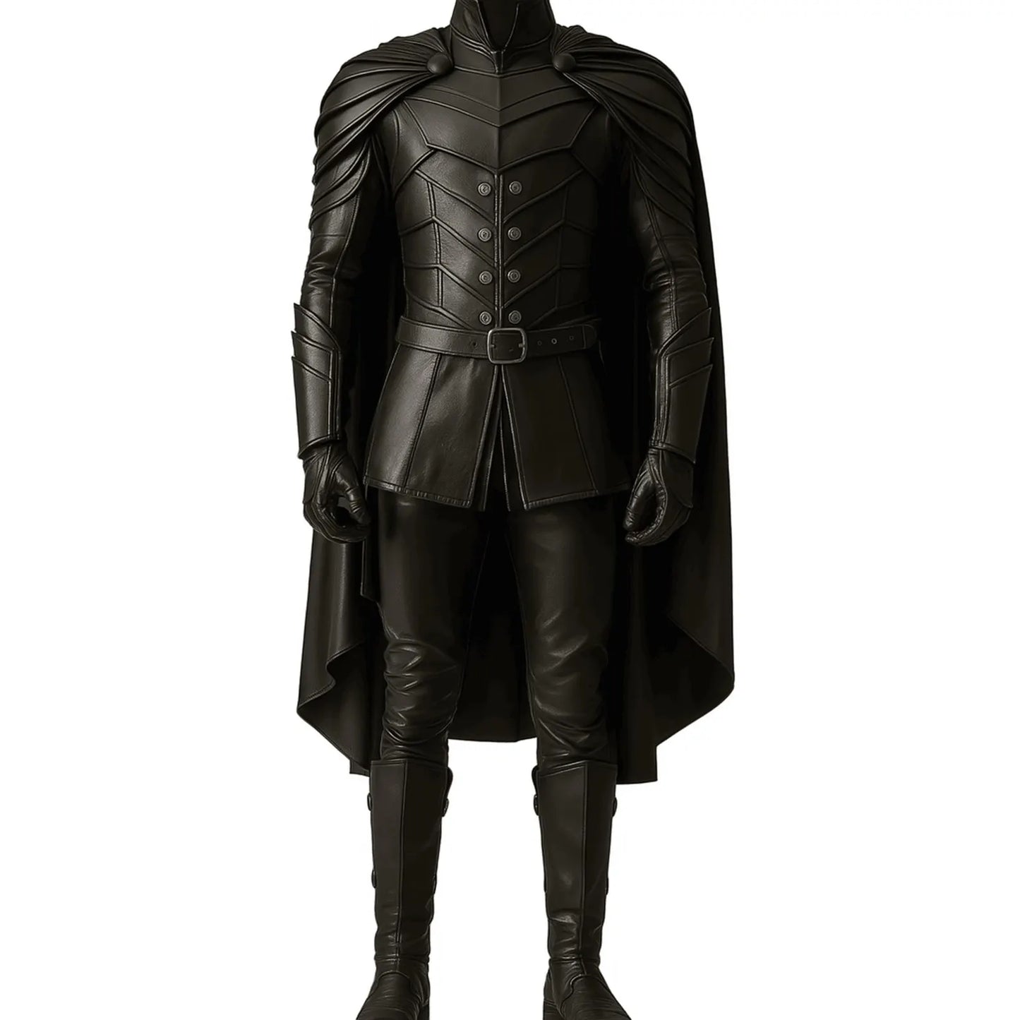 Ravenbane Warden – Handmade Pure Black Leather Medieval Cloak - Leather Renaissance Cloak With Vest For Festival - Ren Faire Fantasy Costume