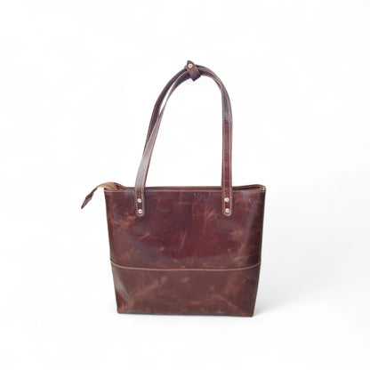 Dark Brown Crazy Horse Leather Tote Bag | Long Handle Women’s Handbag
