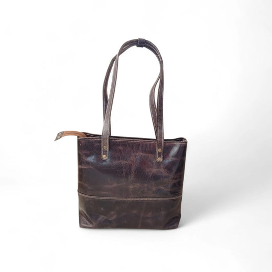 Cognac brown Crazy Horse Leather Tote Bag | Long Handle Women’s Handbag