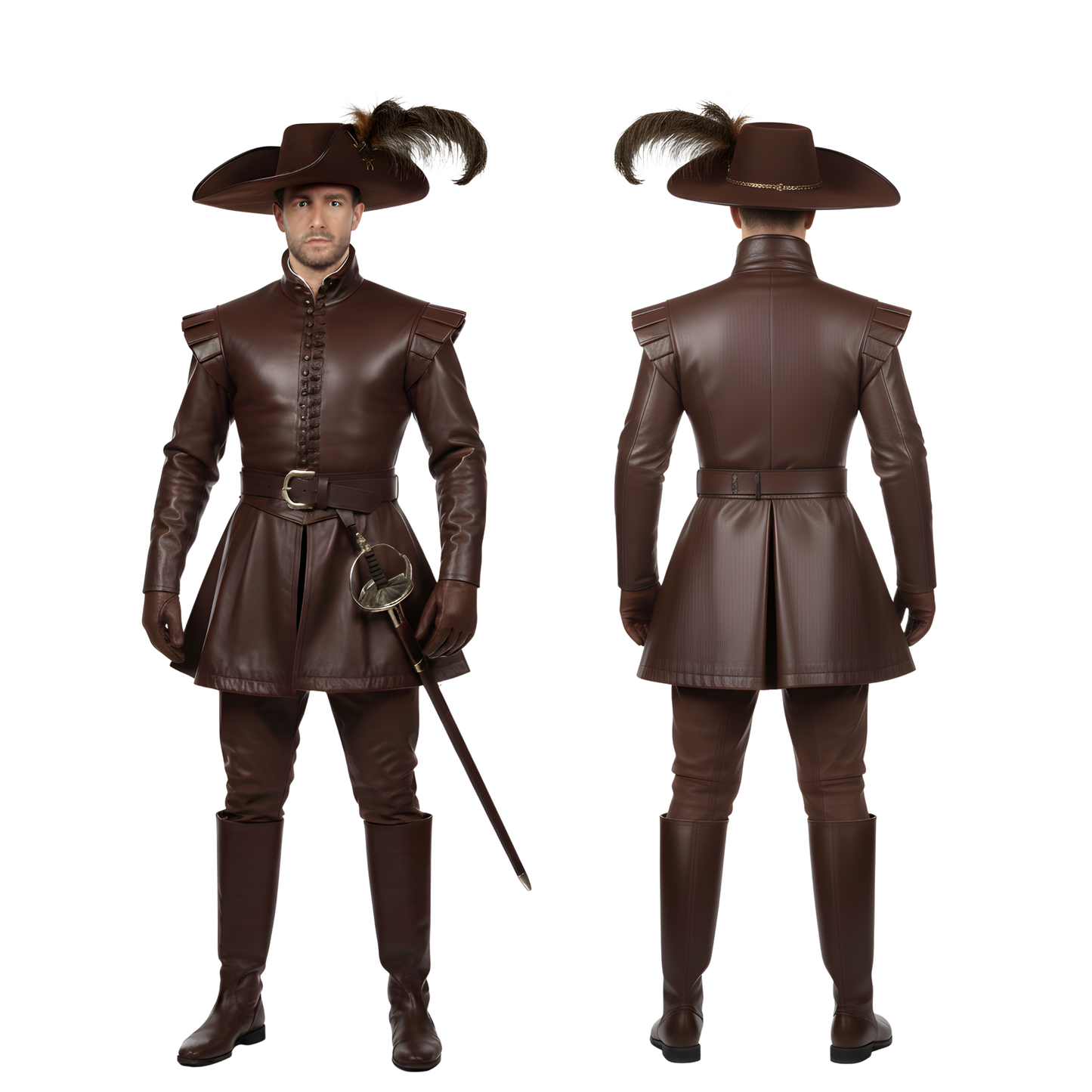 Royal Vindicator Leather Musketeer Costume – Men’s Renaissance Nobleman Duelist Outfit for LARP, Cosplay & Ren Faire