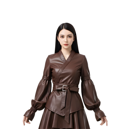 Sovereign Huntress – Leather Wrap Tunic, Tiered Skirt - Anime-Style Fantasy Outfit - Renaissance Gothic Costume for LARP & Cosplay