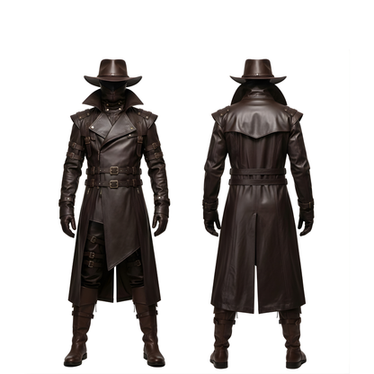 Steampunk Leather Trench Coat Costume: Gothic Hunter Outfit – Dark Fantasy LARP & Cosplay Wear