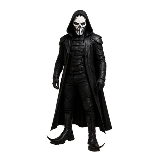 The Black Reaper – Gothic Leather Costume with Mask & Boots – Grim Reaper Cosplay Set – Few Sets Available